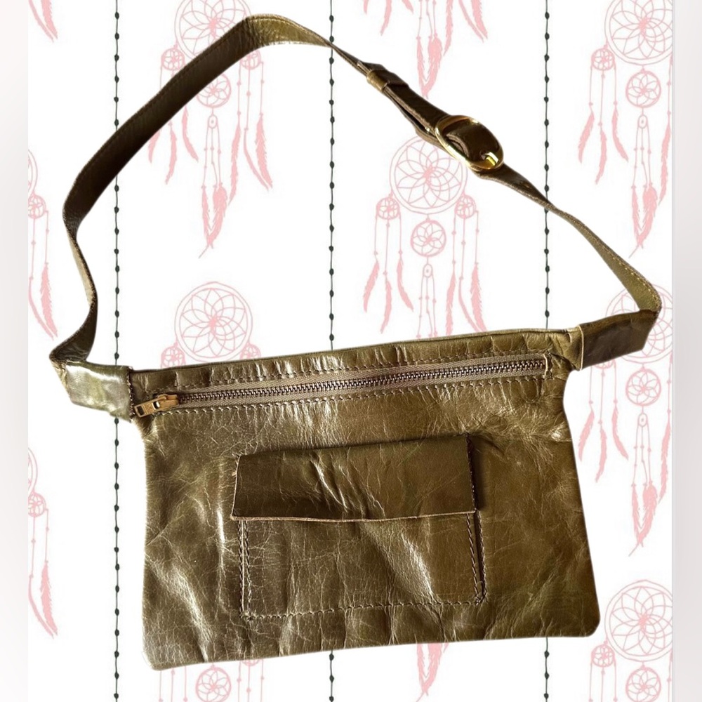 Vintage Olive Green Distressed Leather Belt Bag/ Bum Bag